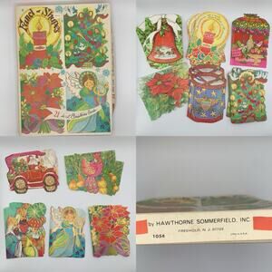 Vtg 1960s Gold Embossed Die Cut Christmas Cards Box 21 11 Designs Hawthorne USA